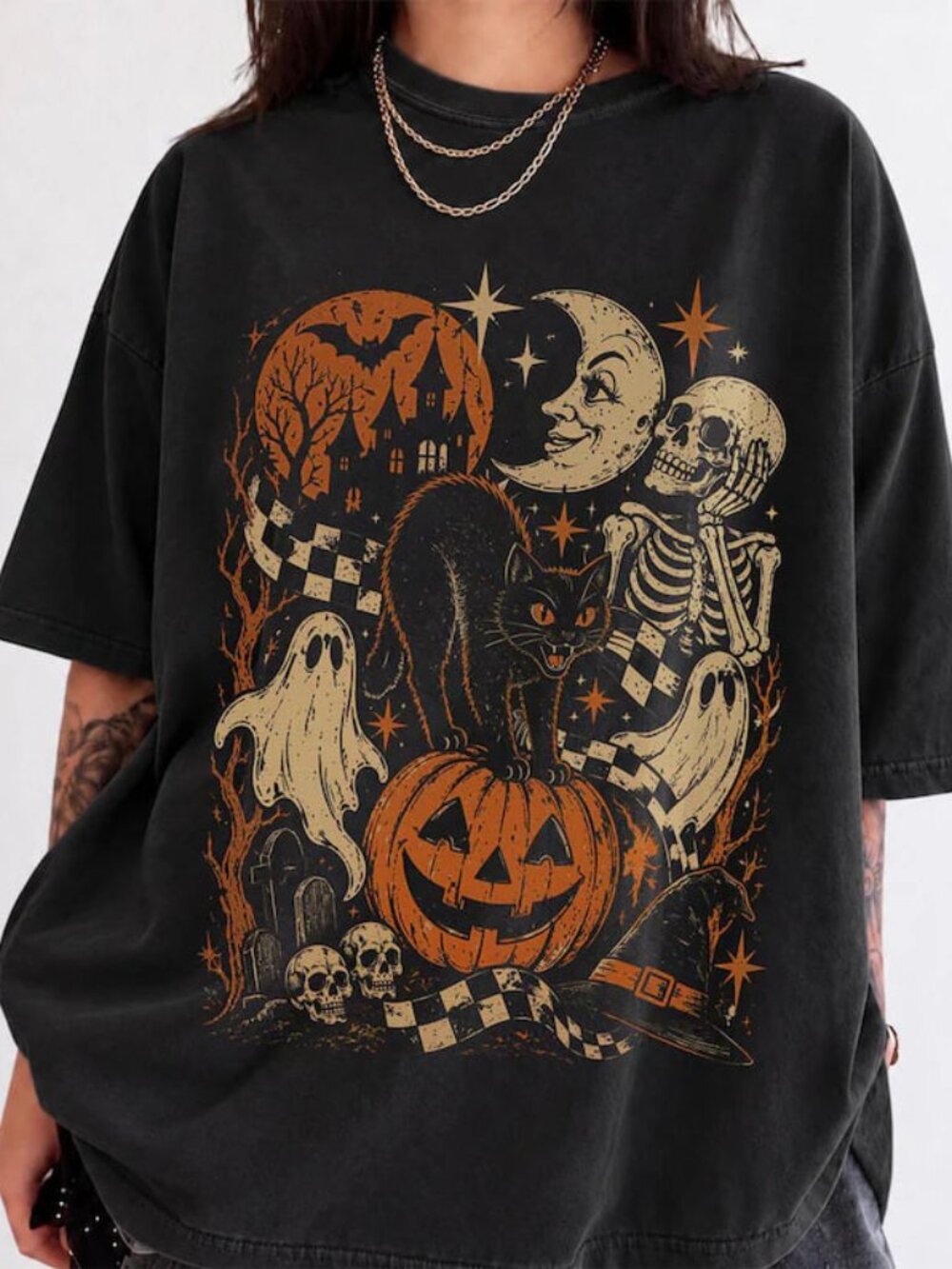 Halloween Shirt, Cat Pumpkin Ghost Tee, Spooky Halloween Shirt